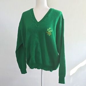 Vintage handmade Irish Sweater size large v-neck with shamrock logo